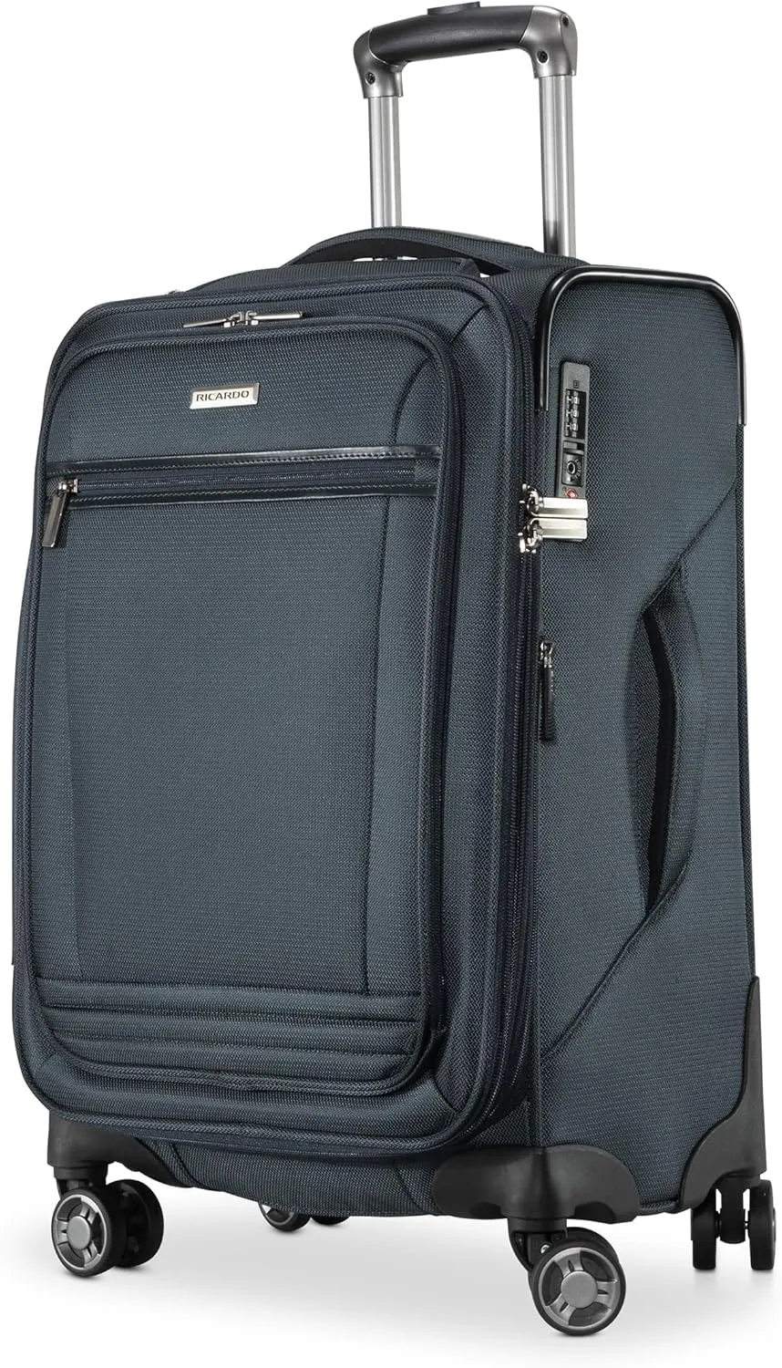 Ricardo Beverly Hills Avalon Softside Carry-On Luggage Made with Sustainable 100% Recycled PET (rPET), Lightweight, Eco-Friendly Travel, Expandable, Dual Spinner Wheels, Storm Blue, 20-inch