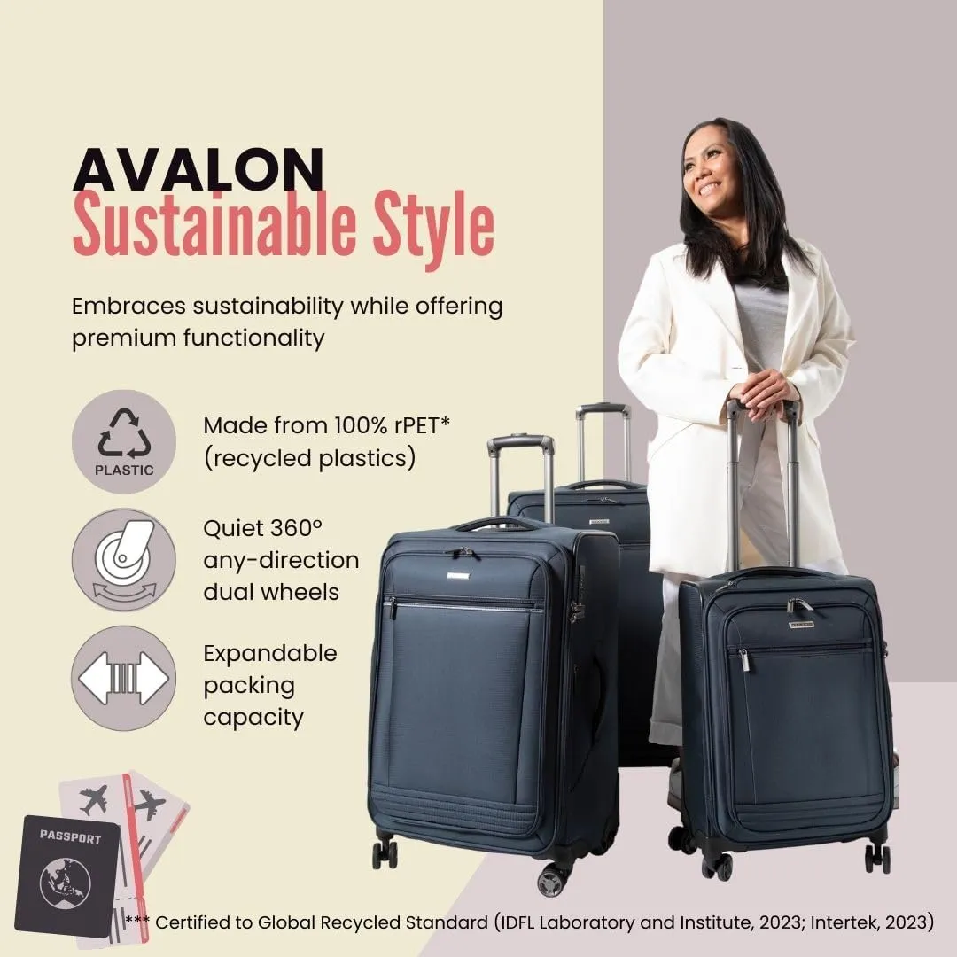 Ricardo Beverly Hills Avalon Softside Check-In Luggage Made with Sustainable 100% Recycled PET (rPET), Lightweight, Eco-Friendly Travel, Expandable, Dual Spinner Wheels, Serengeti Night, 24-inch