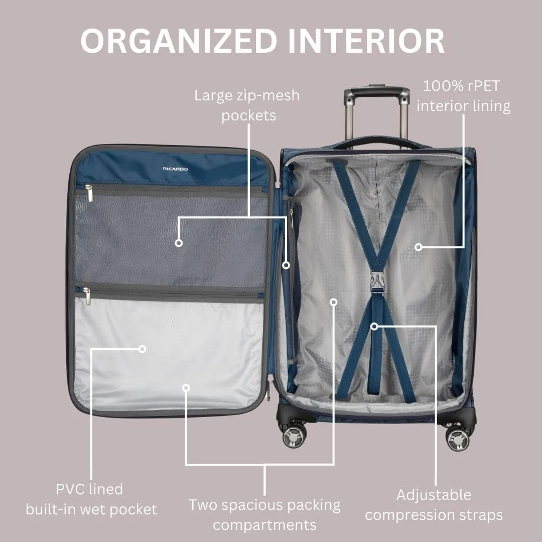 Ricardo Beverly Hills Avalon Softside Check-In Luggage Made with Sustainable 100% Recycled PET (rPET), Lightweight, Eco-Friendly Travel, Expandable, Dual Spinner Wheels, Serengeti Night, 24-inch
