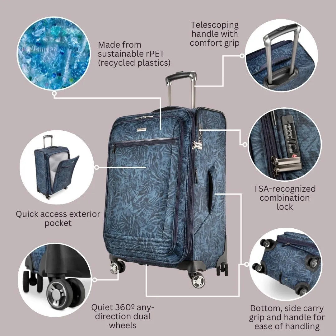 Ricardo Beverly Hills Avalon Softside Check-In Luggage Made with Sustainable 100% Recycled PET (rPET), Lightweight, Eco-Friendly Travel, Expandable, Dual Spinner Wheels, Serengeti Night, 24-inch