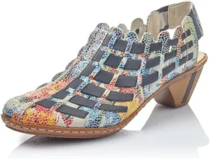 Rieker 46778 Sina Women's Heels - Sling-Backs, Leather Upper, Hand-Woven Design, Anti-Stress Comfort, Flexible Sole, Secure Fit, and Timeless Everyday Style