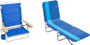 Rio Beach Classic 5-Position Lay-Flat Folding Chair & Rio Beach Portable Folding Backpack Beach Lounge Chair with Backpack Straps and Storage Pouch, Blue Stripe, ·72“ x 22“ x 10
