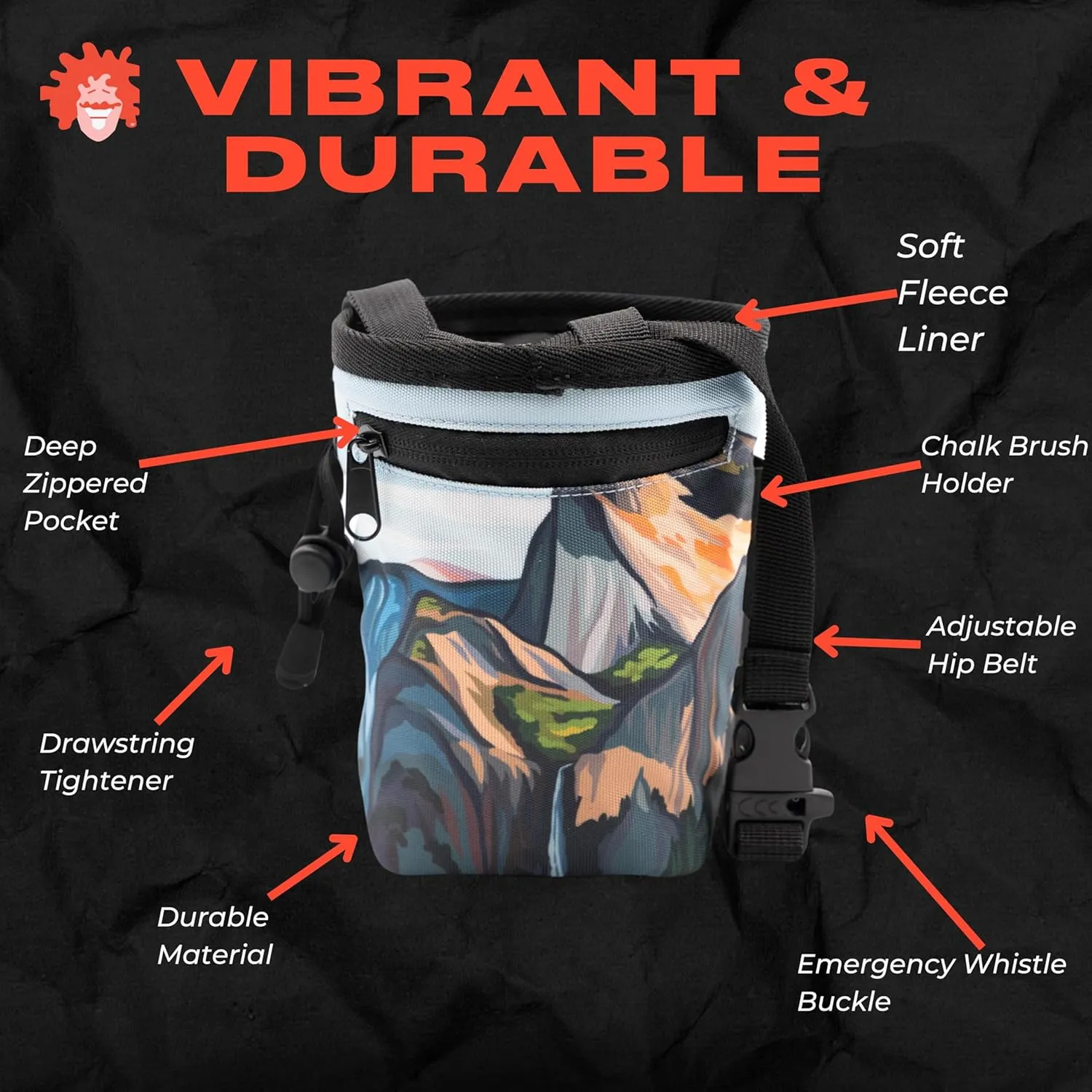 Rock Climbing Chalk Bag | for Outdoor, Gym, & Bouldering | Adjustable Waist Belt, Durable Drawstring Closure, & Zippered Pocket