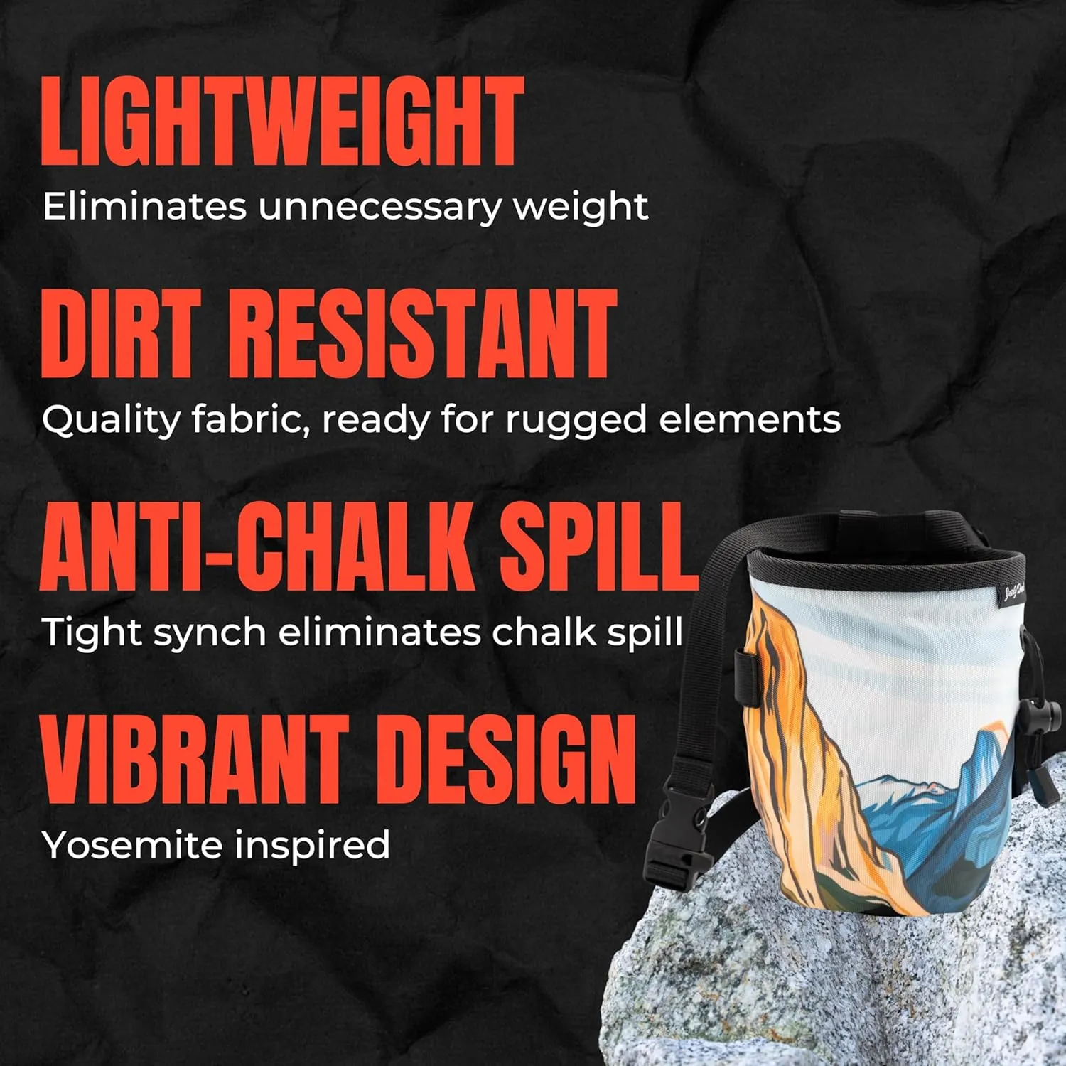 Rock Climbing Chalk Bag | for Outdoor, Gym, & Bouldering | Adjustable Waist Belt, Durable Drawstring Closure, & Zippered Pocket