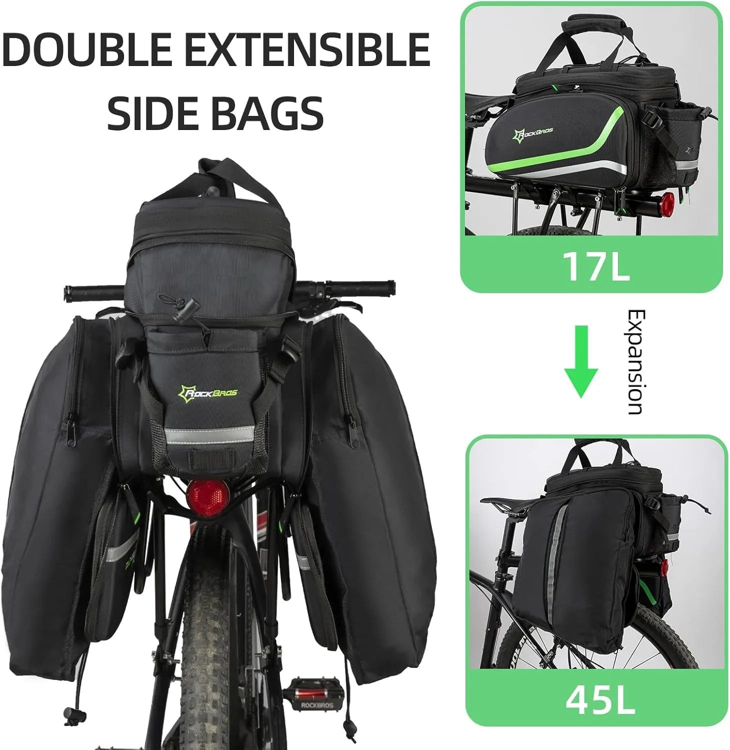 ROCKBROS Bike Trunk Bag 17L-45L Bike Rear Rack Bag Waterproof
