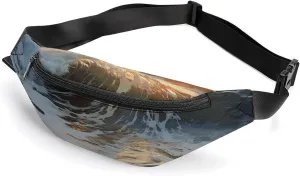 Rocky Wave Sunset Painting Belt Bag with Adjustable Strap, Lightweight Travel Crossbody Bags, Hands-Free Mini Fanny Packs in Running Gym