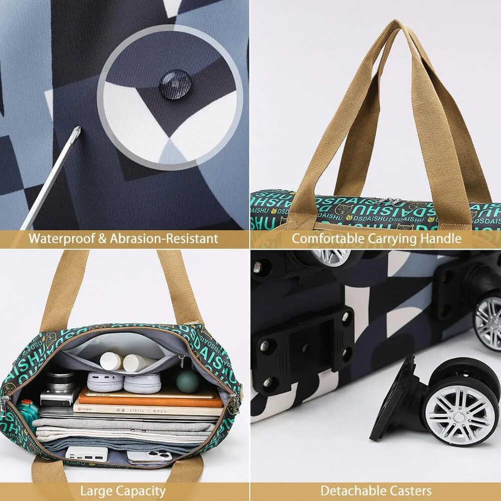 Rolling Duffle Bag Expandable Travel Bag with Detachable Wheels and Shoulder Strap Letter Pattern Foldable Carry On Bag Wheeled Weekend Bag for Women and Men - Green, L2359ZLW3F13LZ