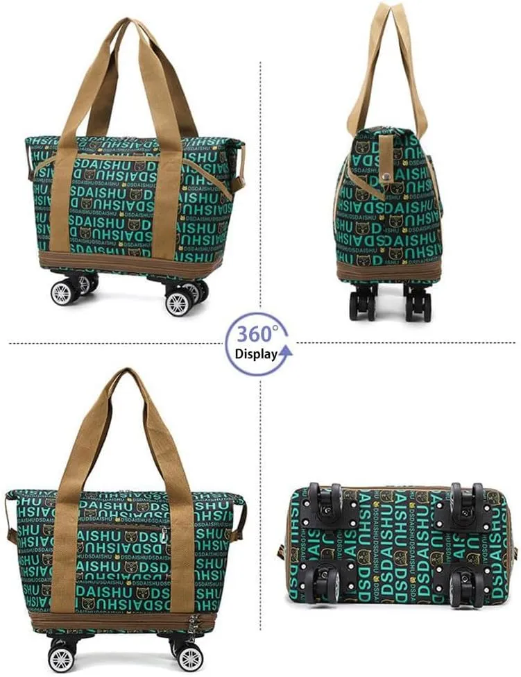 Rolling Duffle Bag with Wheels - Foldable, Expandable Carry On Bag with Detachable Casters - Dry/Wet Separation - Men & Women (Black)