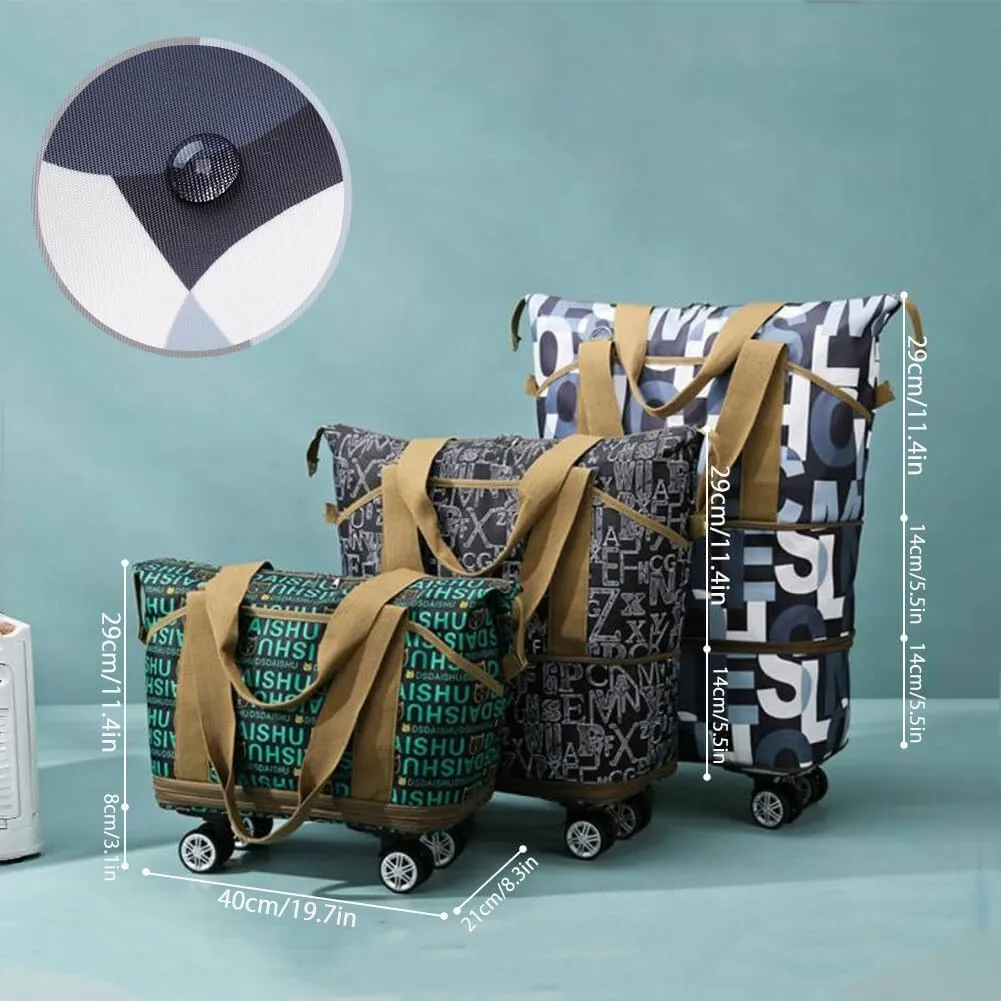 Rolling Duffle Bag with Wheels - Foldable, Expandable Carry On Bag with Detachable Casters - Dry/Wet Separation - Men & Women (Black)