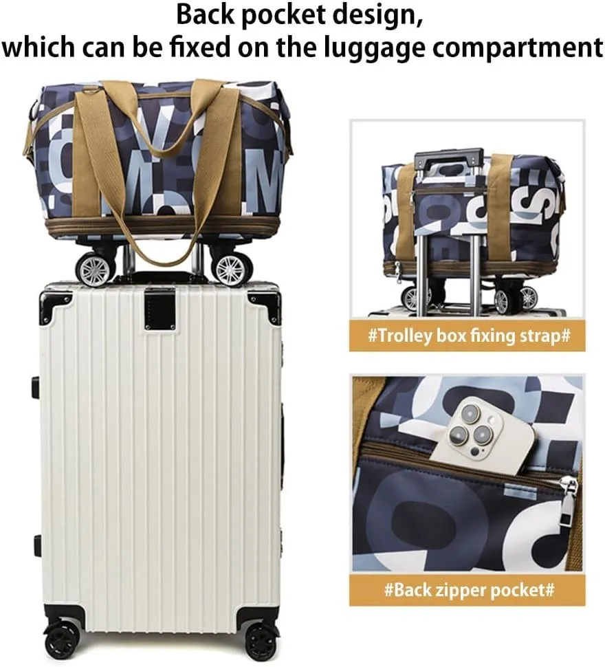 Rolling Duffle Bag with Wheels - Foldable, Expandable Carry On Bag with Detachable Casters - Dry/Wet Separation - Men & Women (Black)