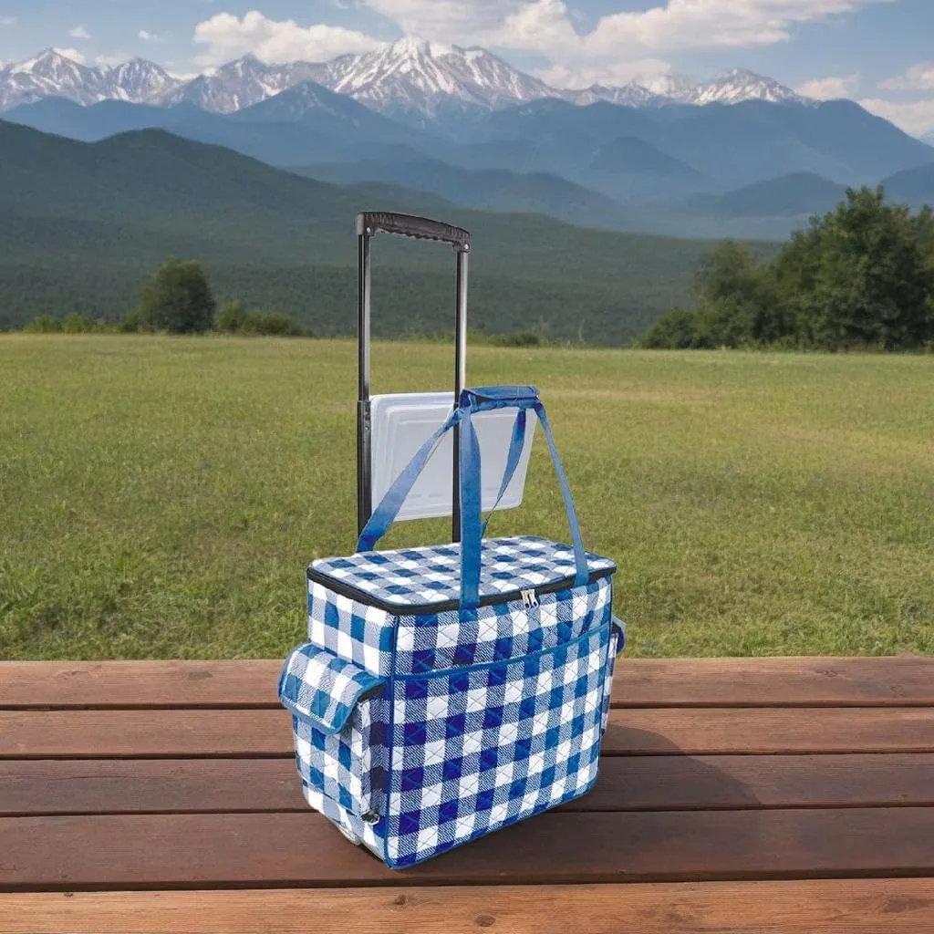 Rolling Sewing Machine Totes - Navy Buffalo Check