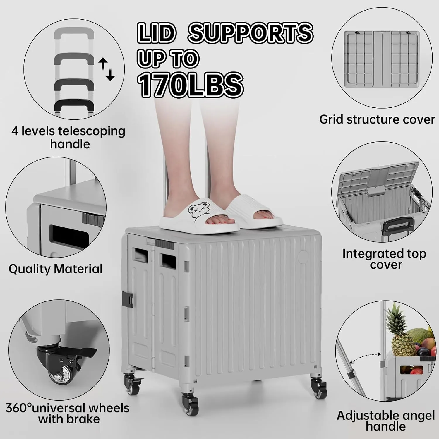 Rolling Utility Cart Foldable: 65L Teacher Trolley with Wheels for Classroom Storage Foldable Utility Cart Expandable Rolling Cart with Wheels,Storage Organizer for Home, Easter Gifts & Shopping