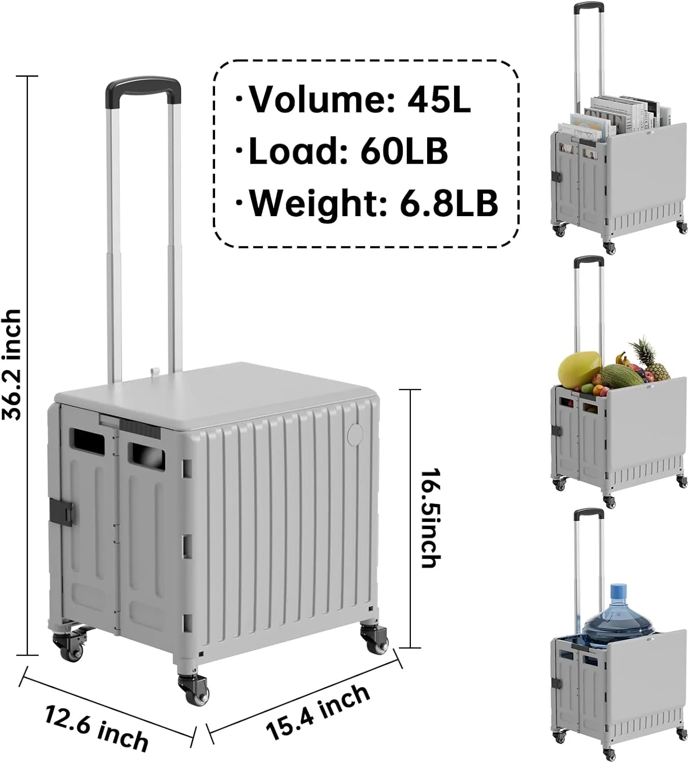 Rolling Utility Cart Foldable: 65L Teacher Trolley with Wheels for Classroom Storage Foldable Utility Cart Expandable Rolling Cart with Wheels,Storage Organizer for Home, Easter Gifts & Shopping