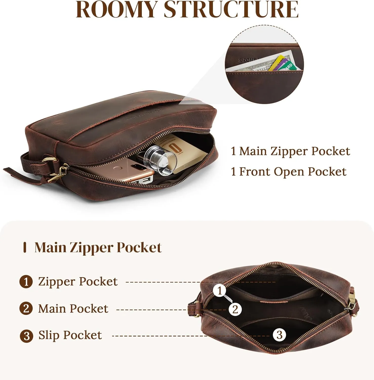 S-ZONE Crossbody Bags for Women Top Grain Leather Shoulder Handbags Camera Bag Purse Adjustable Strap Travel Daily Gift