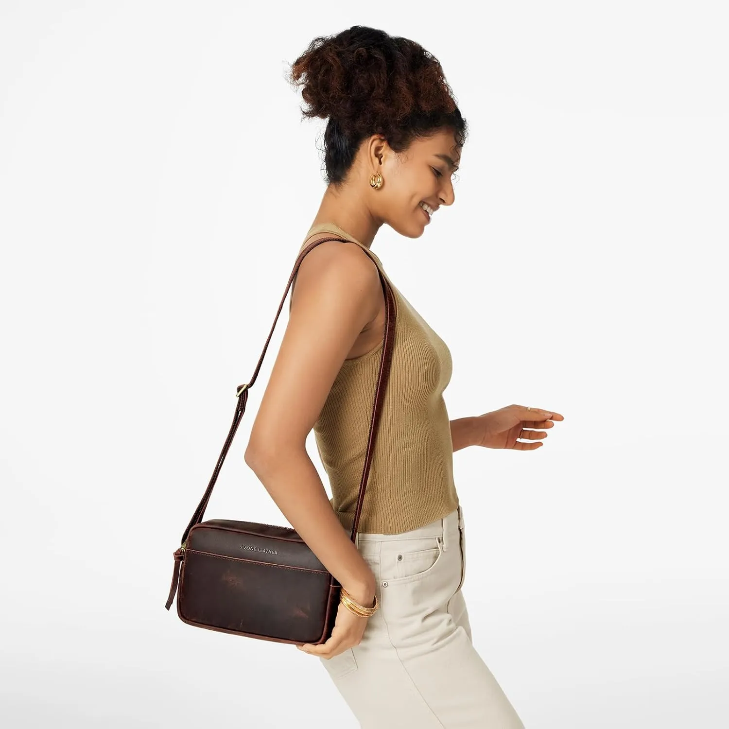 S-ZONE Crossbody Bags for Women Top Grain Leather Shoulder Handbags Camera Bag Purse Adjustable Strap Travel Daily Gift