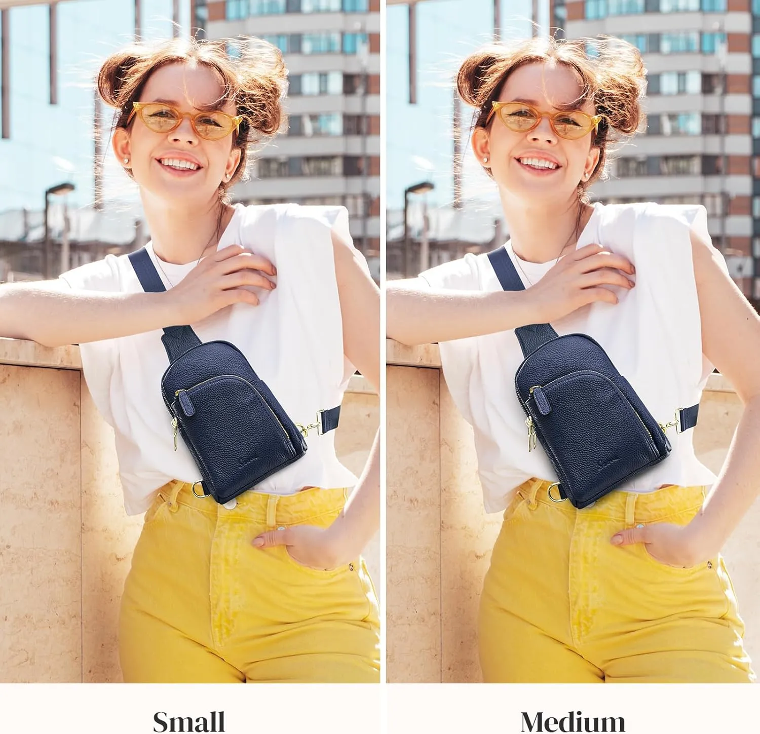S-ZONE Genuine Leather RFID Blocking Small Sling Bag Women Crossbody Fanny Packs