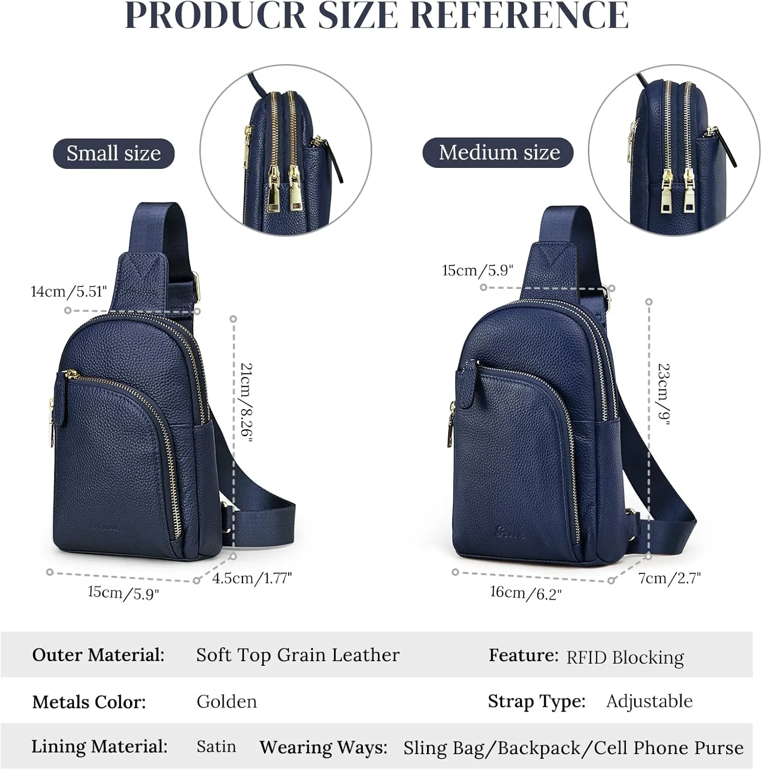S-ZONE Genuine Leather RFID Blocking Small Sling Bag Women Crossbody Fanny Packs