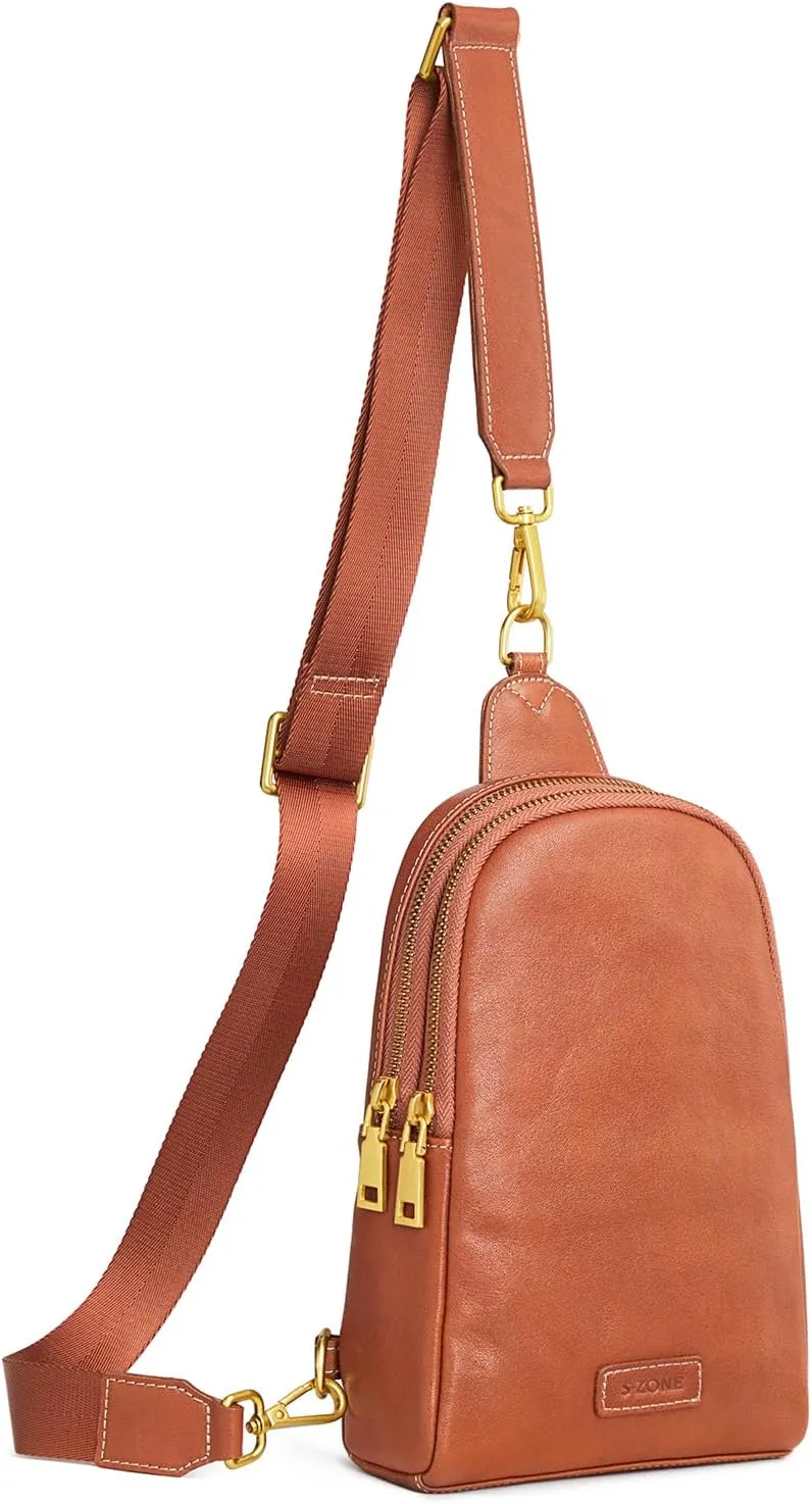 S-ZONE Leather Crossbody Bags for Women Sling Bag RFID Anti Theft Shoulder Purse Fanny Pack