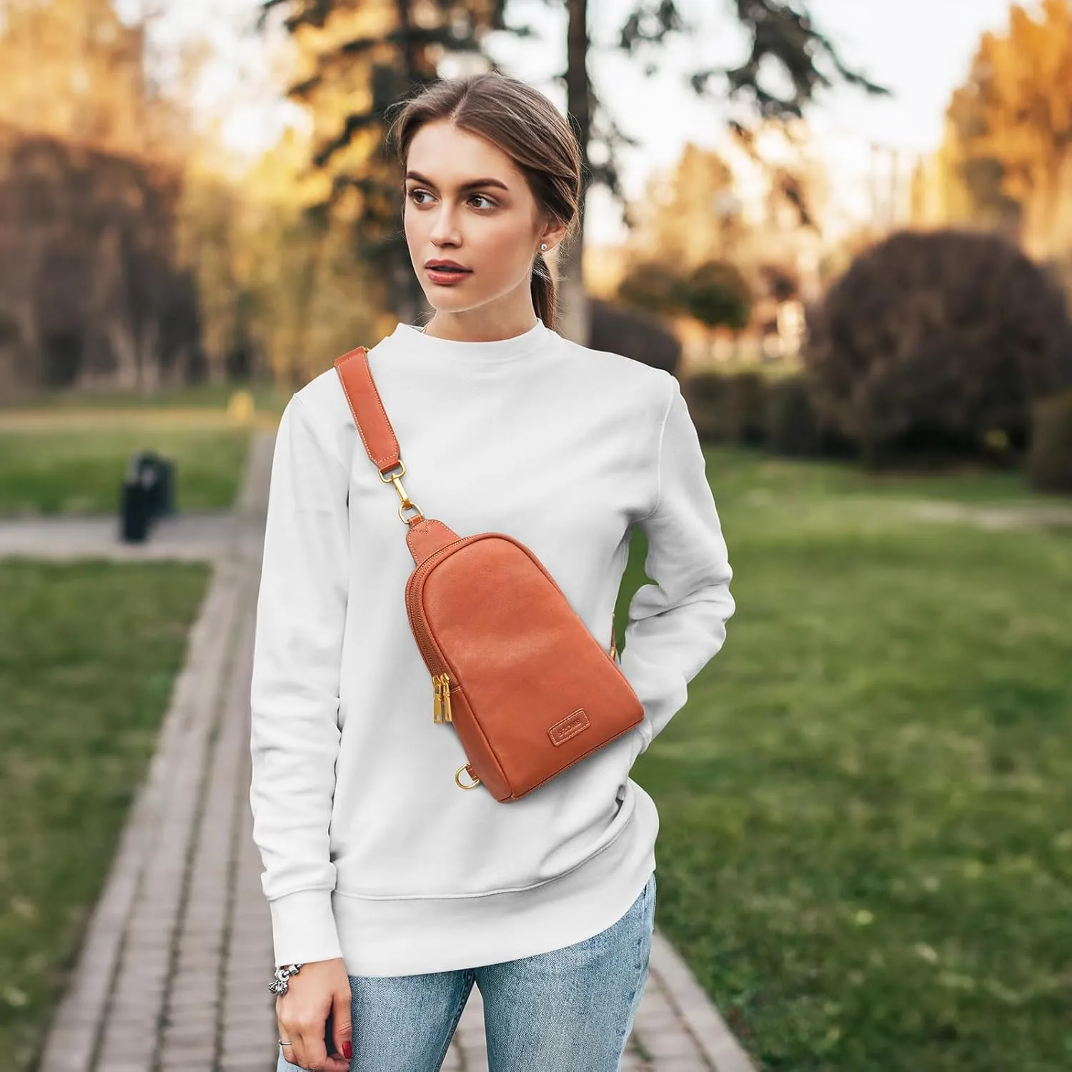 S-ZONE Leather Crossbody Bags for Women Sling Bag RFID Anti Theft Shoulder Purse Fanny Pack