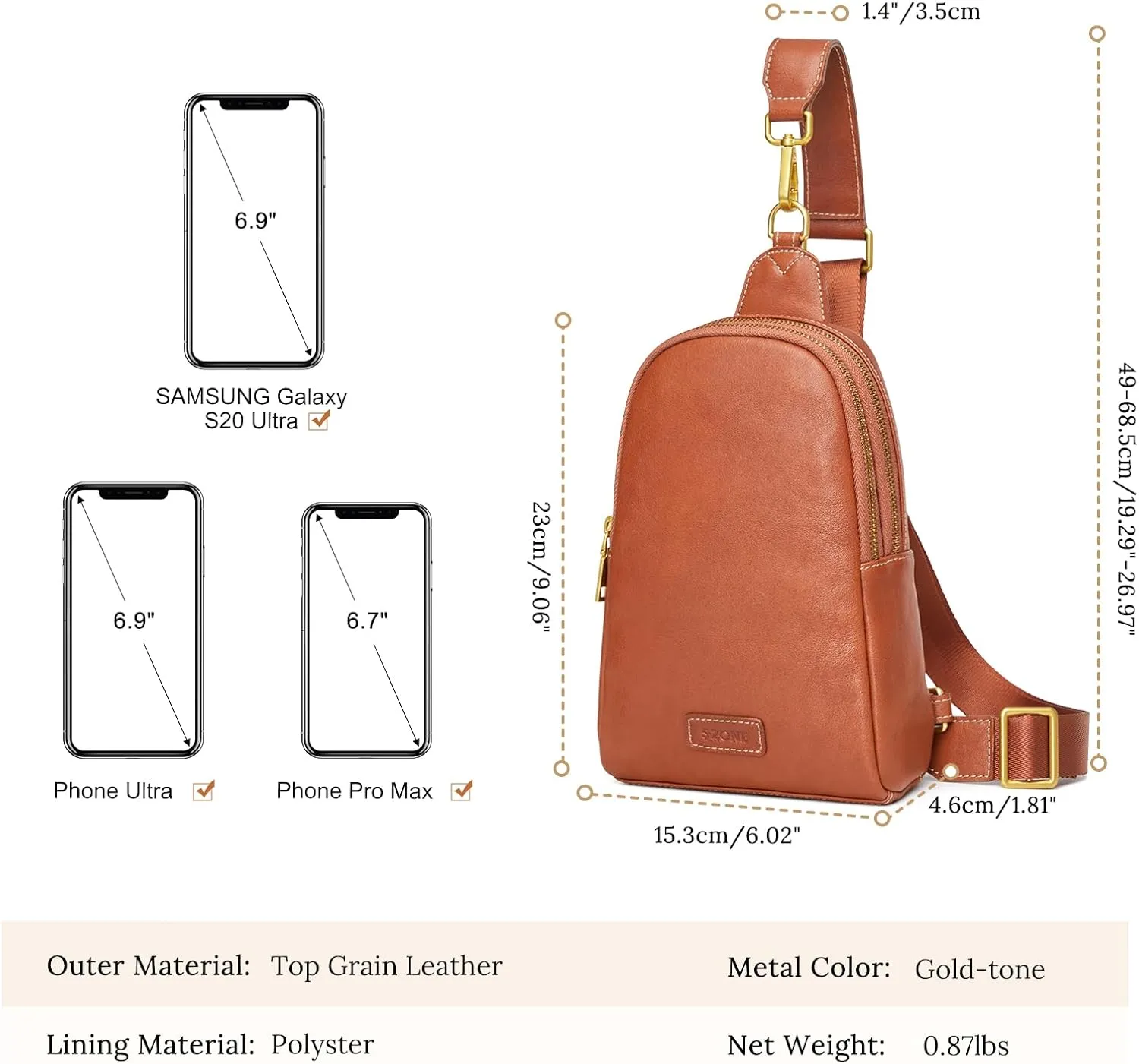S-ZONE Leather Crossbody Bags for Women Sling Bag RFID Anti Theft Shoulder Purse Fanny Pack