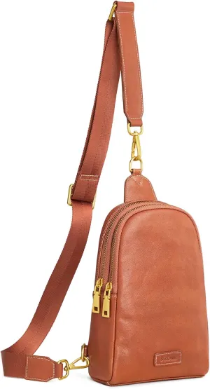 S-ZONE Leather Crossbody Bags for Women Sling Bag RFID Anti Theft Shoulder Purse Fanny Pack