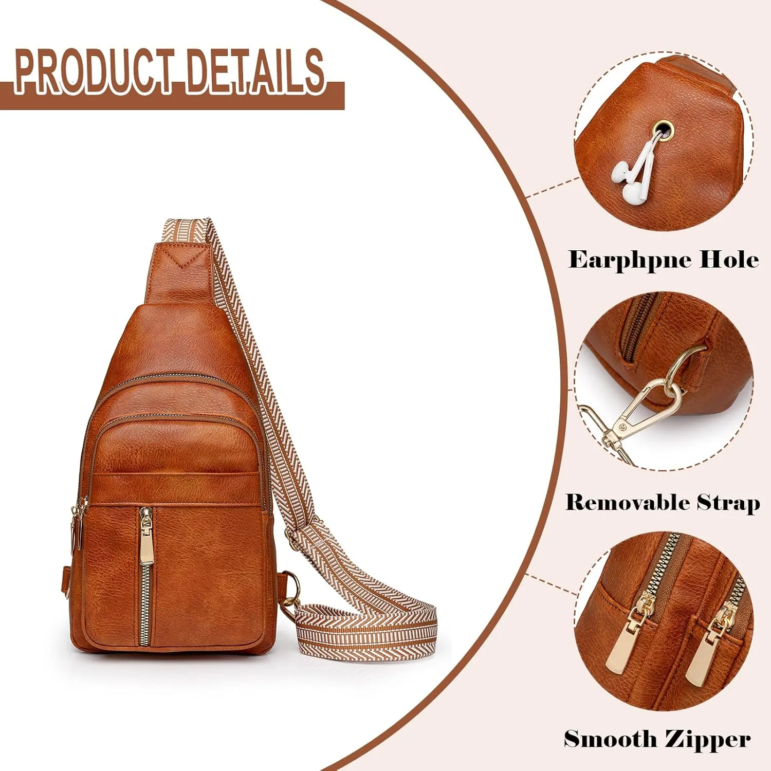 Samll Sling Bag for Women Crossbody Bags Purse Leather Backpack Fanny Packs Trendy Chest Bag for Travel Cycling