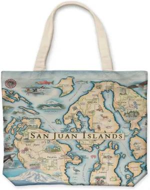 San Juan Island Map Canvas Tote Bag with Handles, Cloth Grocery Shopping Bag, Reusable & Eco-friendly Bag, 100% Cotton, Washable, 18 wide x 15 tall