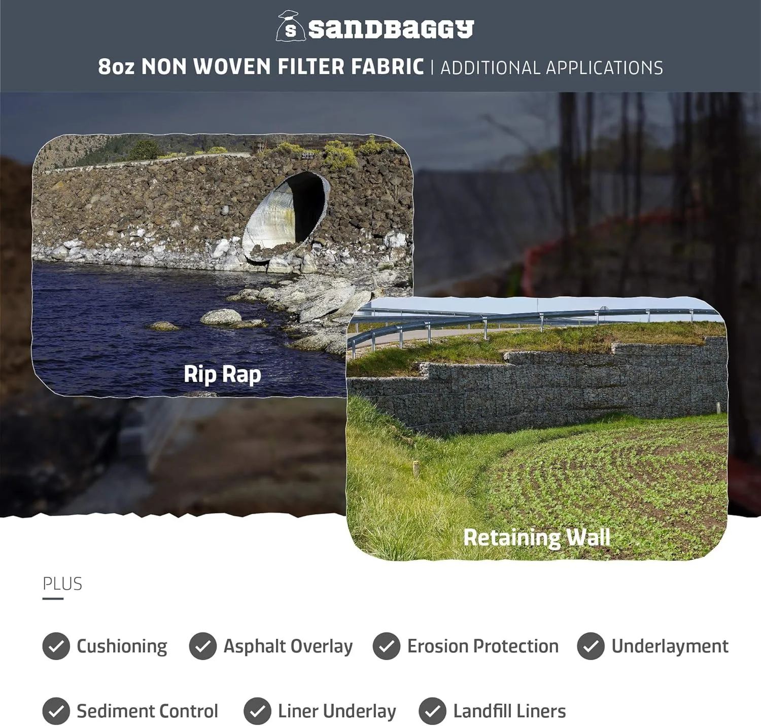 Sandbaggy Non Woven 8 oz Geotextile Landscape Fabric | Toughest on The Market | Weed Mat, Ground Cover, Garden Tarp, French Drains, Rip Rap, Retaining Walls (3 ft x 300 ft Roll)
