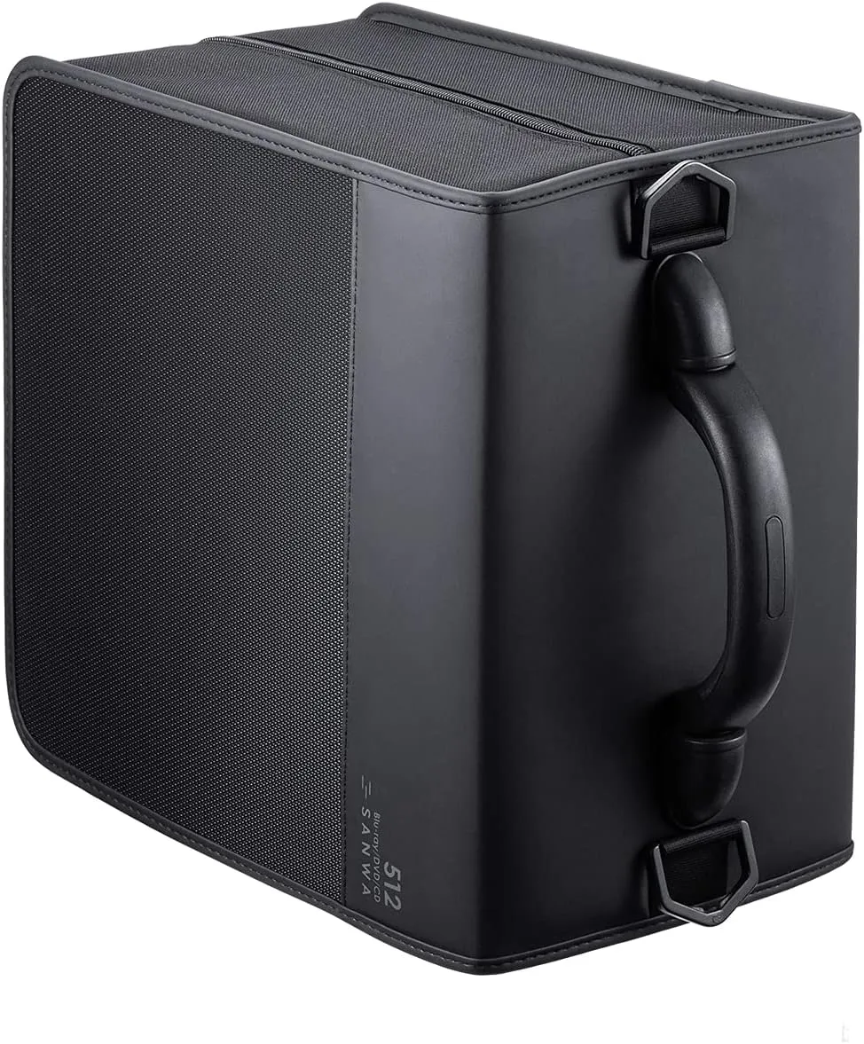 SANWA 512 Capacity CD Case, Blu Ray Case Holder, Movie Music Media Disc Wallet, Hardshell DVD VCD Binder Storage Box, Portable Zipper, EVA Protective Sleeve with Handle, for Car, Home, Office, Black
