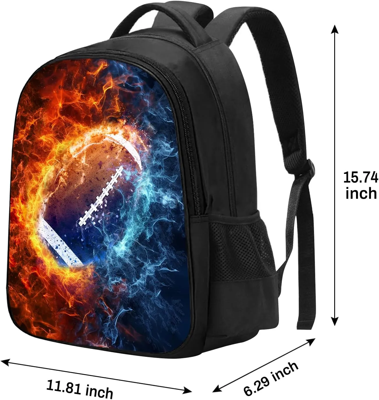 SARA NELL Kids Ice and Fire American Football Backpack for School Boys Girls,Kindergarten Elementary Toddler School Backpack, Premium Book Bag with 2 Main Compartment, 15.7 Inches