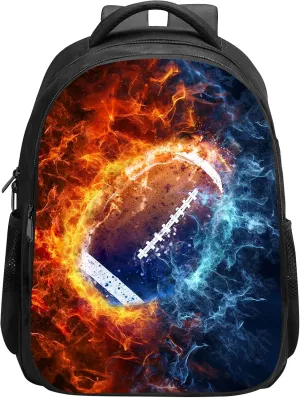 SARA NELL Kids Ice and Fire American Football Backpack for School Boys Girls,Kindergarten Elementary Toddler School Backpack, Premium Book Bag with 2 Main Compartment, 15.7 Inches