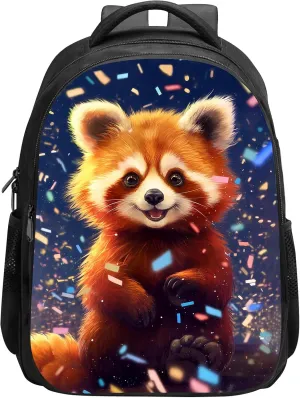 SARA NELL Red Panda Backpack Cute Happy Animal School Book Bag, Kawaii Panda Children Bookbags for Elementary Primary Boys Girls, 16 Inches Bookbag with 2 Main Compartments