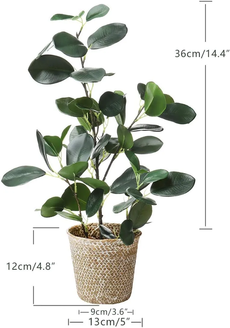 SAROSORA Artificial Ficus Tree Fake Plants in Weaved Pot 20" Height for Living Room Decor Indoor Home Office Ins Style (Green, 1)