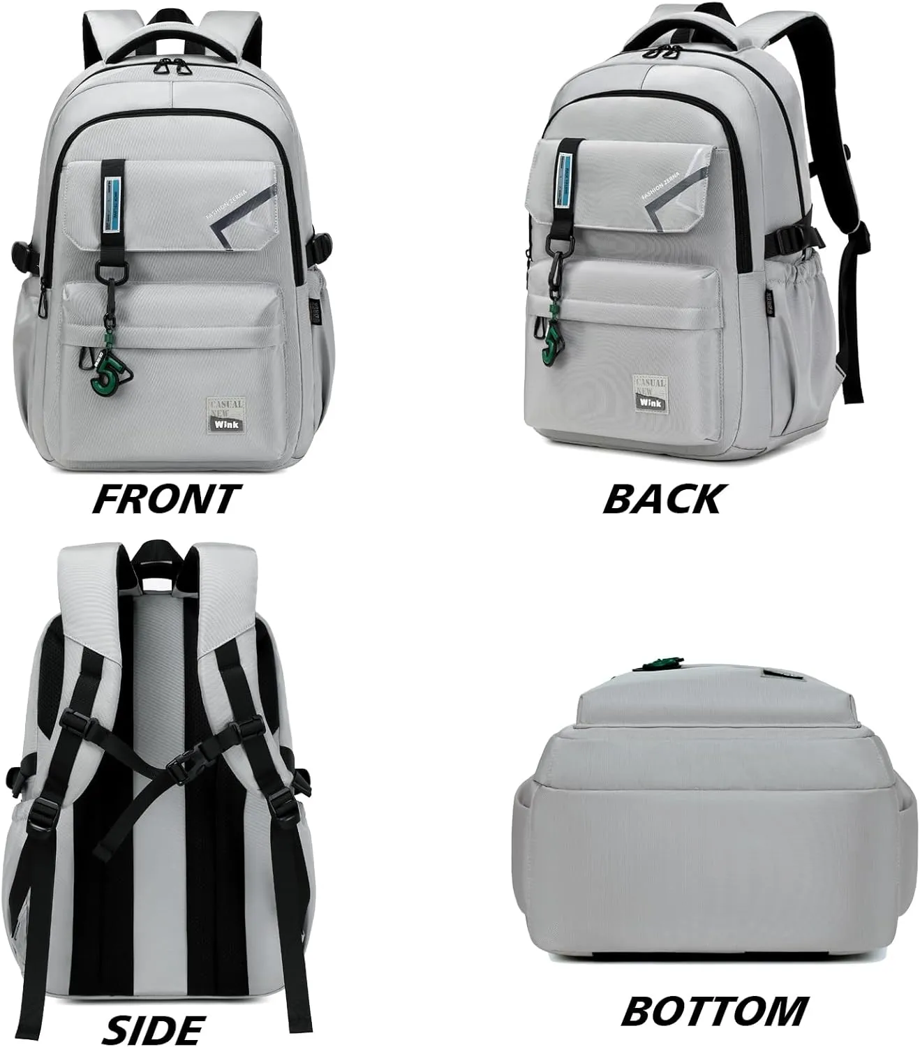 School Backpack for Boys Middle School Elementary Bookbags for Teens Boys, Waterproof Lightweight Casual Daypack(Light Gray)
