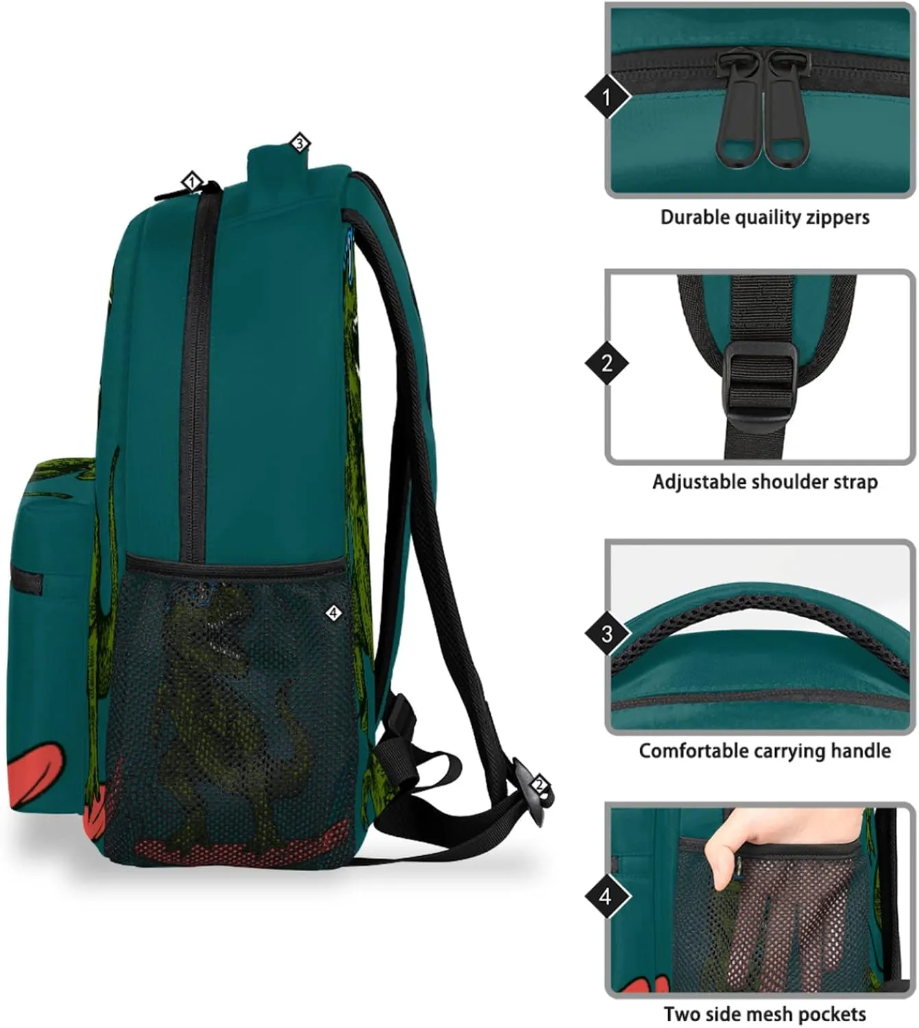 School Backpack Skateboard Dinosaur Teens Girls Boys Schoolbag Lightweight Travel Daypack College Shoulder Bag