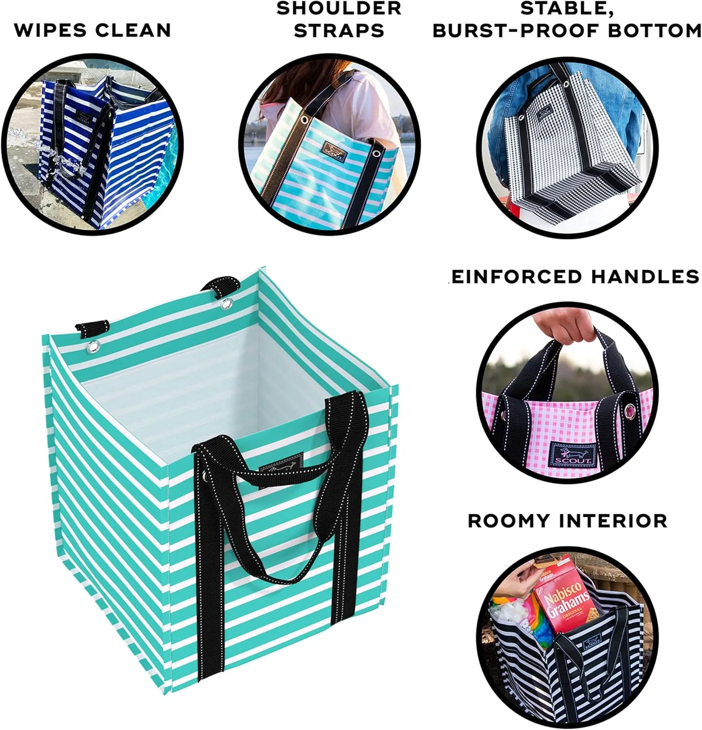 SCOUT Bagette Market Tote, Large Reusable Grocery Bag with Burst-Proof Bottom