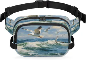 Sea Gull Bird Fanny Pack for Men Women Running Hiking Waist Bag Small Crossbody Belt Hip Bag Purse for Travel Cycling Waist Pack with Adjustable Strap