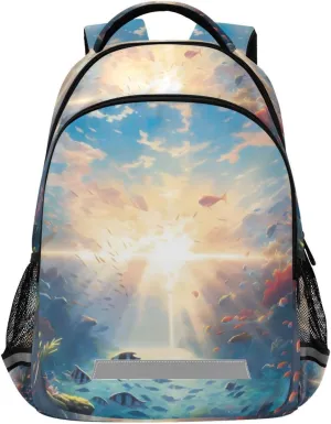 Seafloor Light Kid's Backpack for Boys Girls, Student Schoolbag Book Bag for Travel Hiking with Padded Strap & Back Panel Large Capacity 11.6×4.9×16.7 Inch