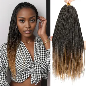 Senegalese Twist Crochet Hair for Kids 12 Inch 8 Packs Micro Twist Ombre Blonde Short Crochet Hair for Black Women Pre Looped Crochet Braids with Natural Ends T27