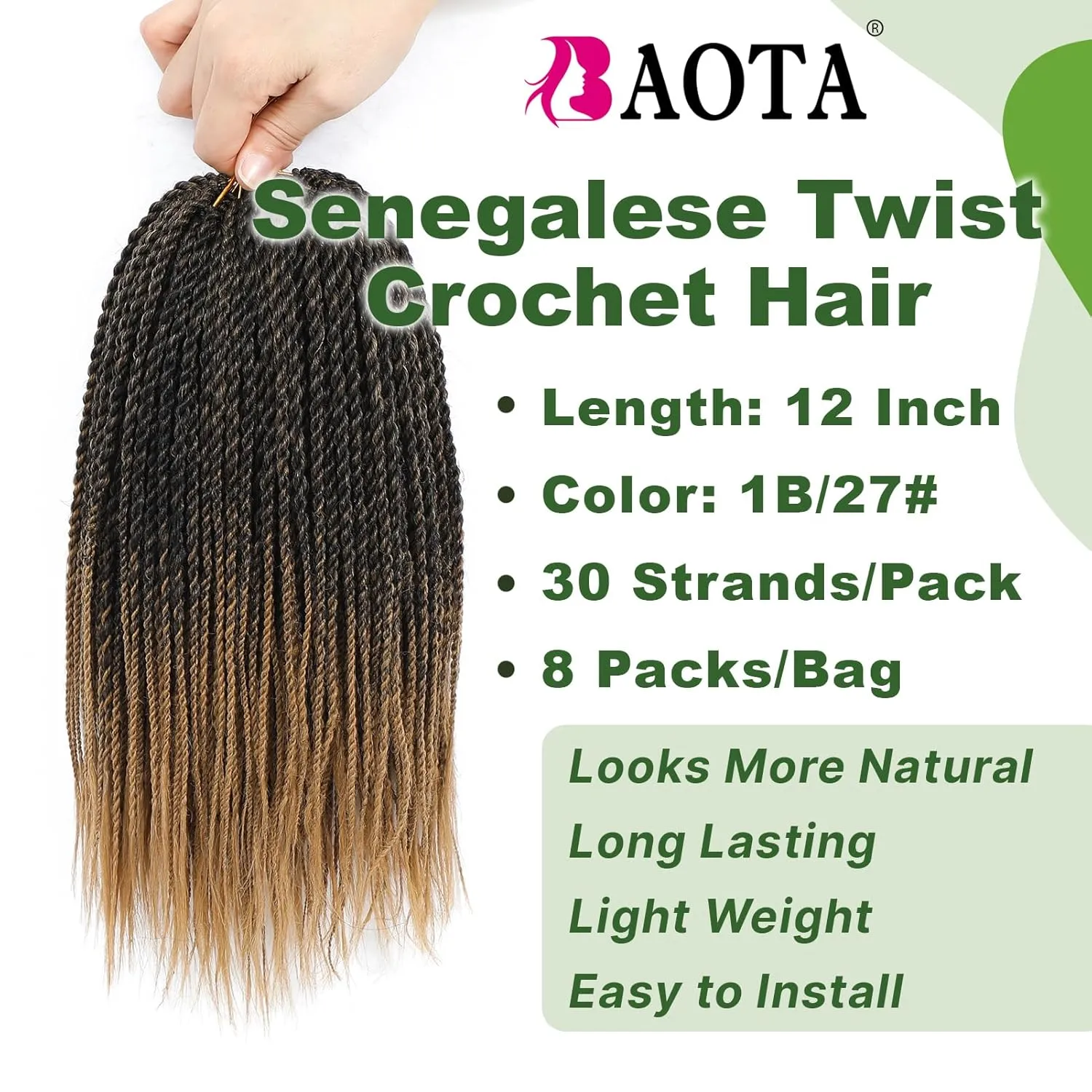Senegalese Twist Crochet Hair for Kids 12 Inch 8 Packs Micro Twist Ombre Blonde Short Crochet Hair for Black Women Pre Looped Crochet Braids with Natural Ends T27