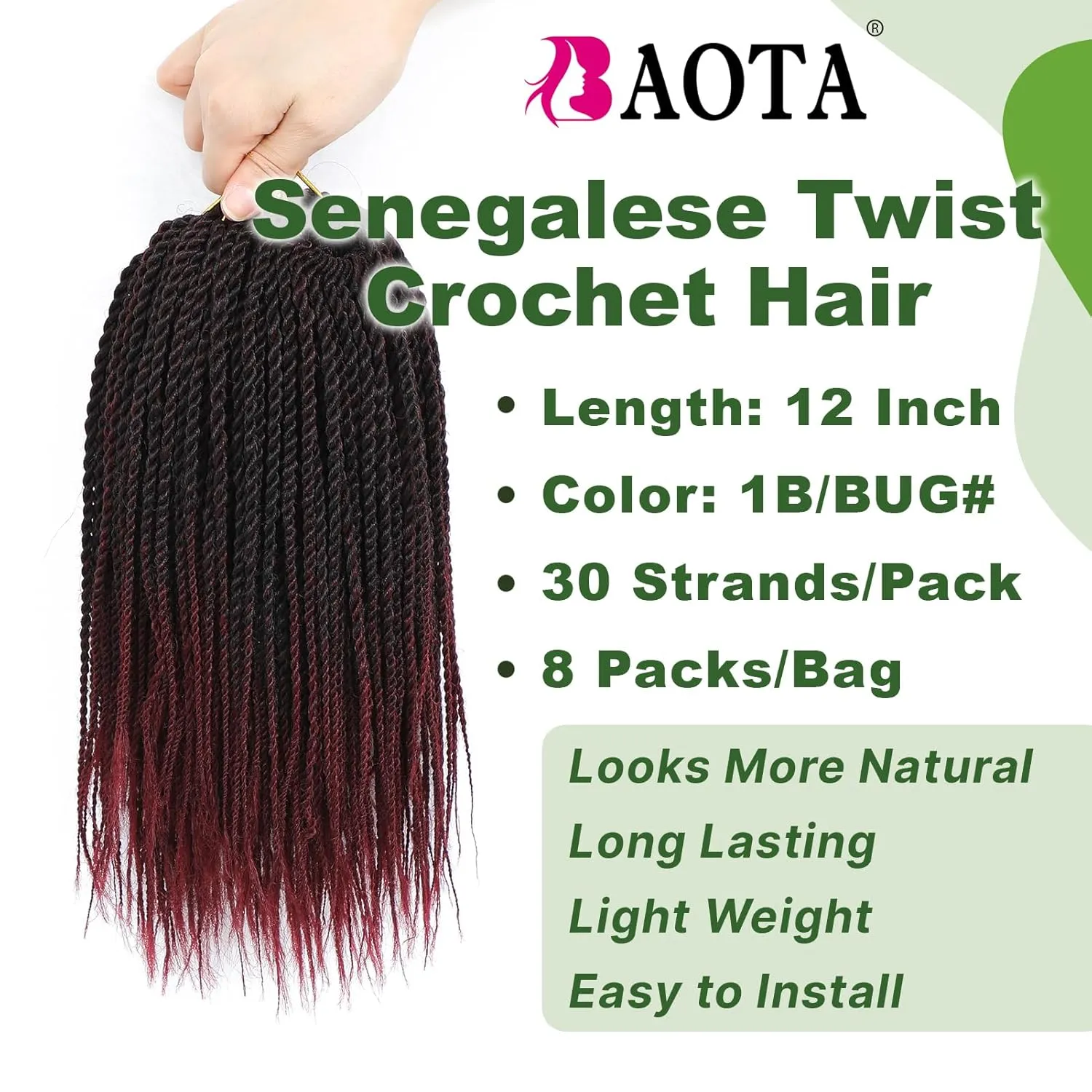 Senegalese Twist Crochet Hair for Kids 12 Inch 8 Packs Ombre Red Short Crochet Hair for Black Women Pre Looped Small Braids with Natural Ends Tbug