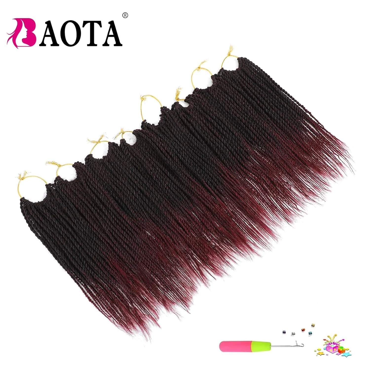 Senegalese Twist Crochet Hair for Kids 12 Inch 8 Packs Ombre Red Short Crochet Hair for Black Women Pre Looped Small Braids with Natural Ends Tbug