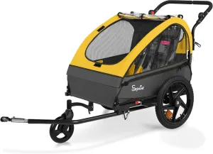 Sepnine Kids Bike Trailer, 2 in 1 Canopy Carrier Converts to Pushcart Suitable for 1 to 2 Kids, 12  Months, Quick Attach to Bike, Foldable, with 5-Point Harness and Storage Bags