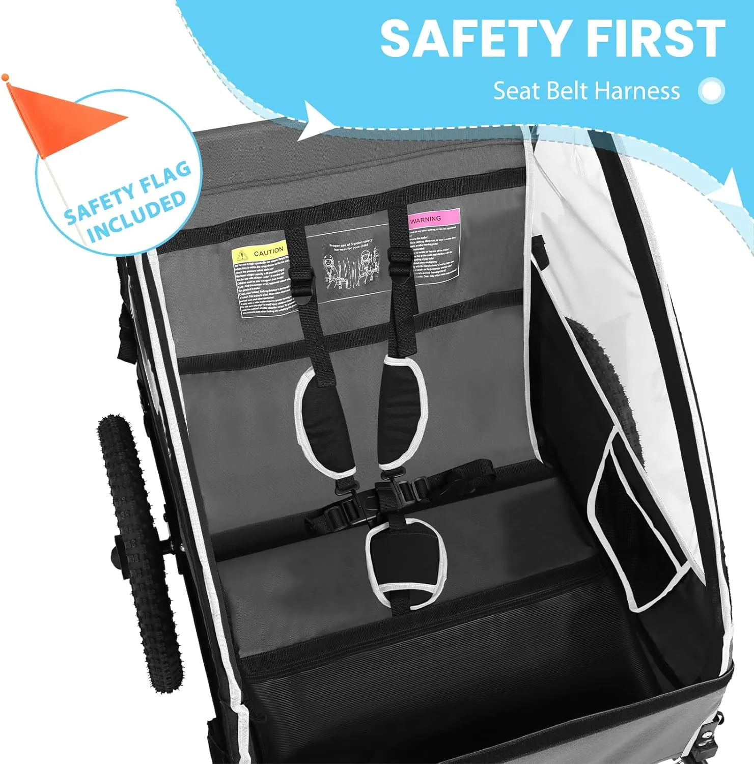 Sepnine Kids Bike Trailer, Suitable for 1 to 2 Kids, 12  Months, Quick Attach to Bike, Foldable, with 5-Point Harness and Storage Bags