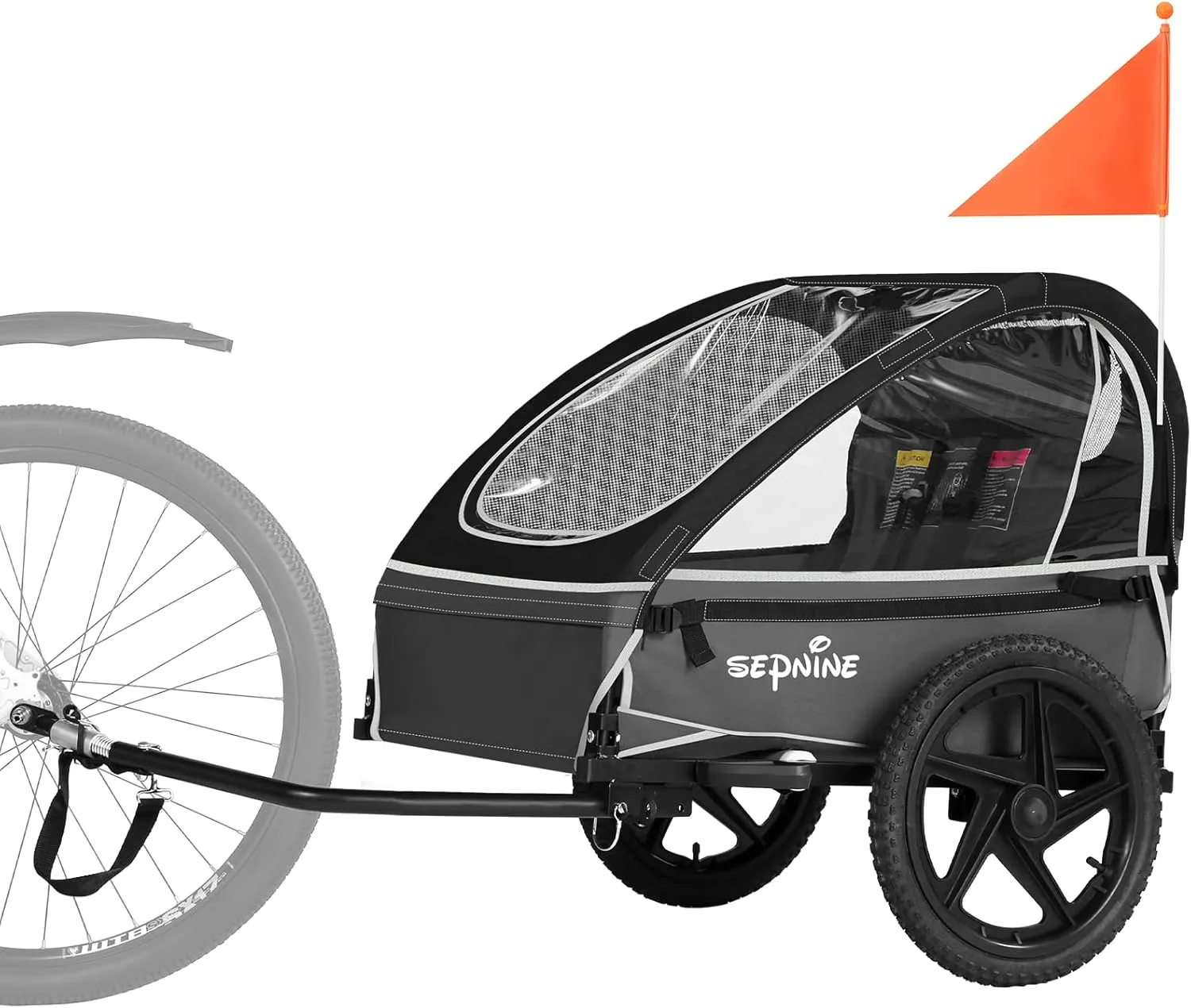 Sepnine Kids Bike Trailer, Suitable for 1 to 2 Kids, 12  Months, Quick Attach to Bike, Foldable, with 5-Point Harness and Storage Bags