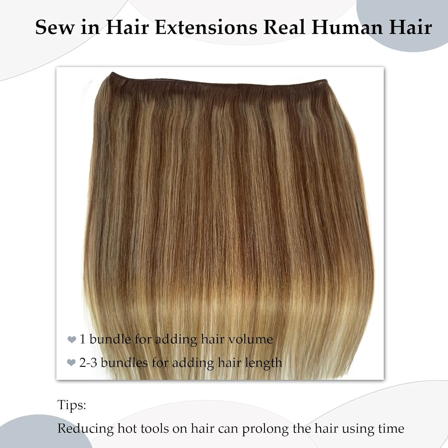 Sew in Bundles Hunan Hair Weft Extensions 18 Inch Ombre Brown Balayage Ash Blonde Highlights Hair Extensions Real Human Hair Sew in 100G Hand Tied Weft Human Hair Bundles Weave Extensions for Women