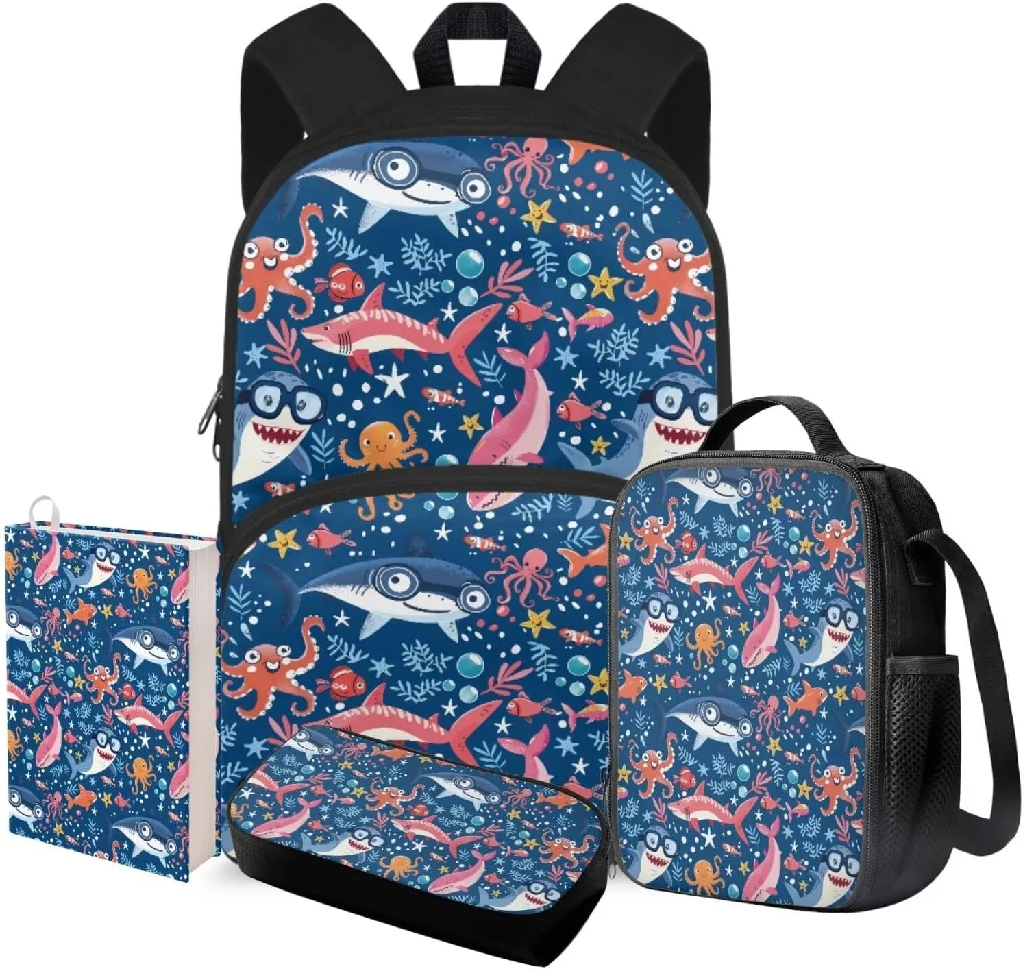 Shark Backpack Lunchbox Combo for Boy 3rd Grade Lightweight Large Tote Bag for School Kids Boys Freezable Lunch Bag for School Picnic Ourdoor