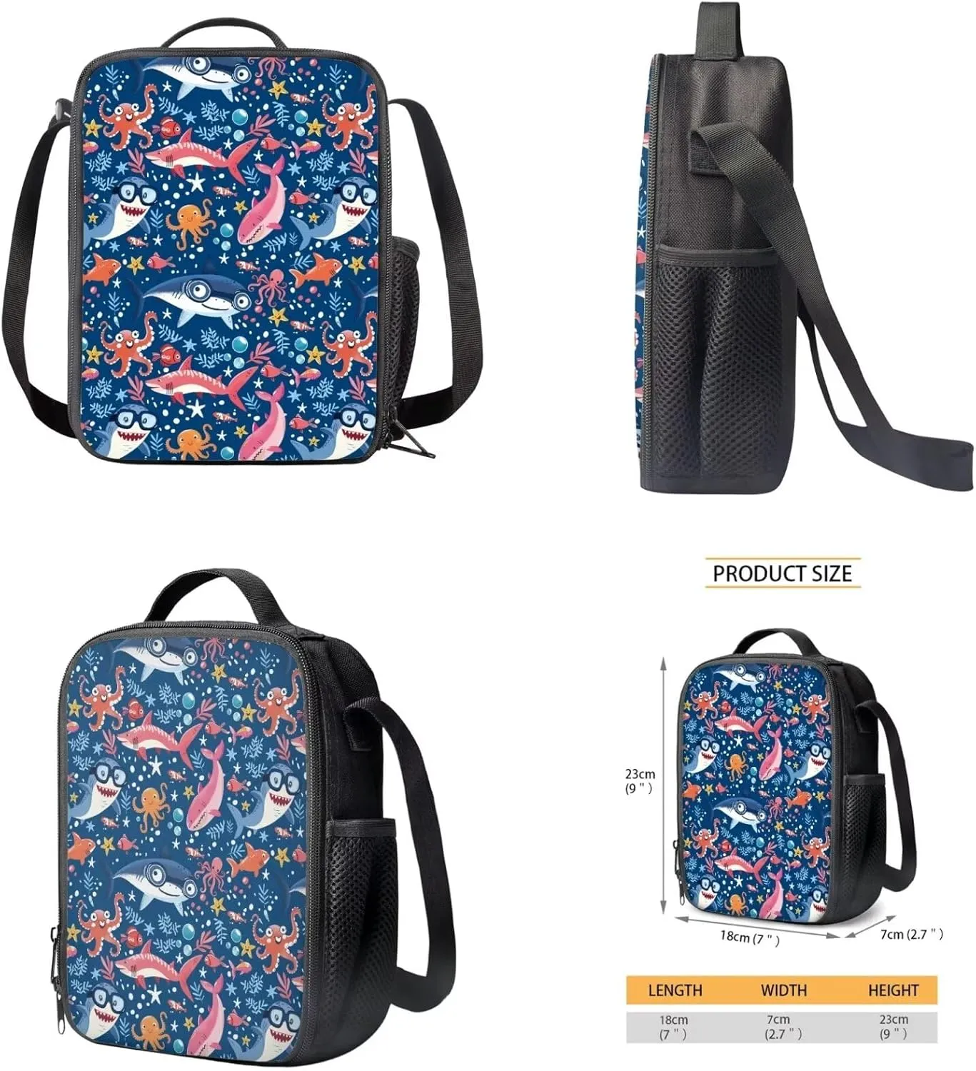 Shark Backpack Lunchbox Combo for Boy 3rd Grade Lightweight Large Tote Bag for School Kids Boys Freezable Lunch Bag for School Picnic Ourdoor