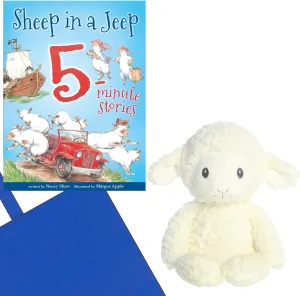 Sheep in a Jeep Book Collection by Nancy E Shaw, Margot Apple (8 Funny Stories), Ultra Soft Lamb Plush Doll and Gift - Book Bag (Educational Gift Set with Action, Adventure, and Humor)