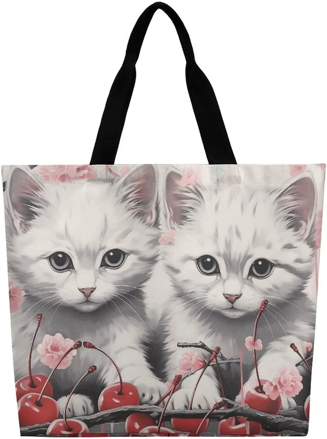 Shopping Bag for Women, Cartoon Fish Print Tote Bag, Large Capacity Shoulder Bags for Groceries Travel